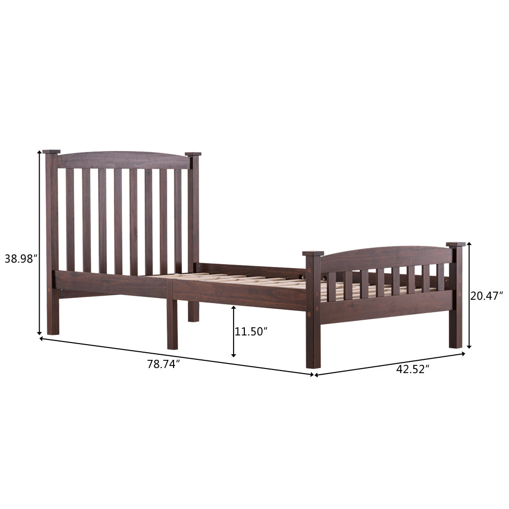 HAOYYE Walnut Twin Platform Bed Frame with Vertical Slat Headboard, Sturdy Wood Construction, No Box Spring Needed, Space-Saving Design, Durable Slats, Easy Assembly, Ideal for Kids, Teens, Adults, Guest Room, Apartment, Dorm