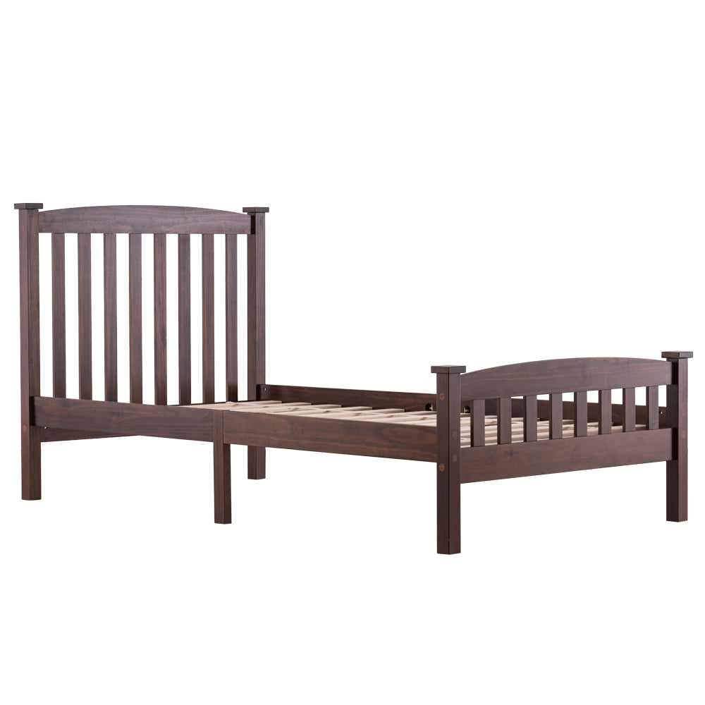 HAOYYE Walnut Twin Platform Bed Frame with Vertical Slat Headboard, Sturdy Wood Construction, No Box Spring Needed, Space-Saving Design, Durable Slats, Easy Assembly, Ideal for Kids, Teens, Adults, Guest Room, Apartment, Dorm