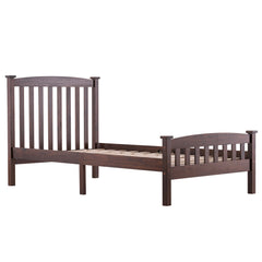 HAOYYE Walnut Twin Platform Bed Frame with Vertical Slat Headboard, Sturdy Wood Construction, No Box Spring Needed, Space-Saving Design, Durable Slats, Easy Assembly, Ideal for Kids, Teens, Adults, Guest Room, Apartment, Dorm