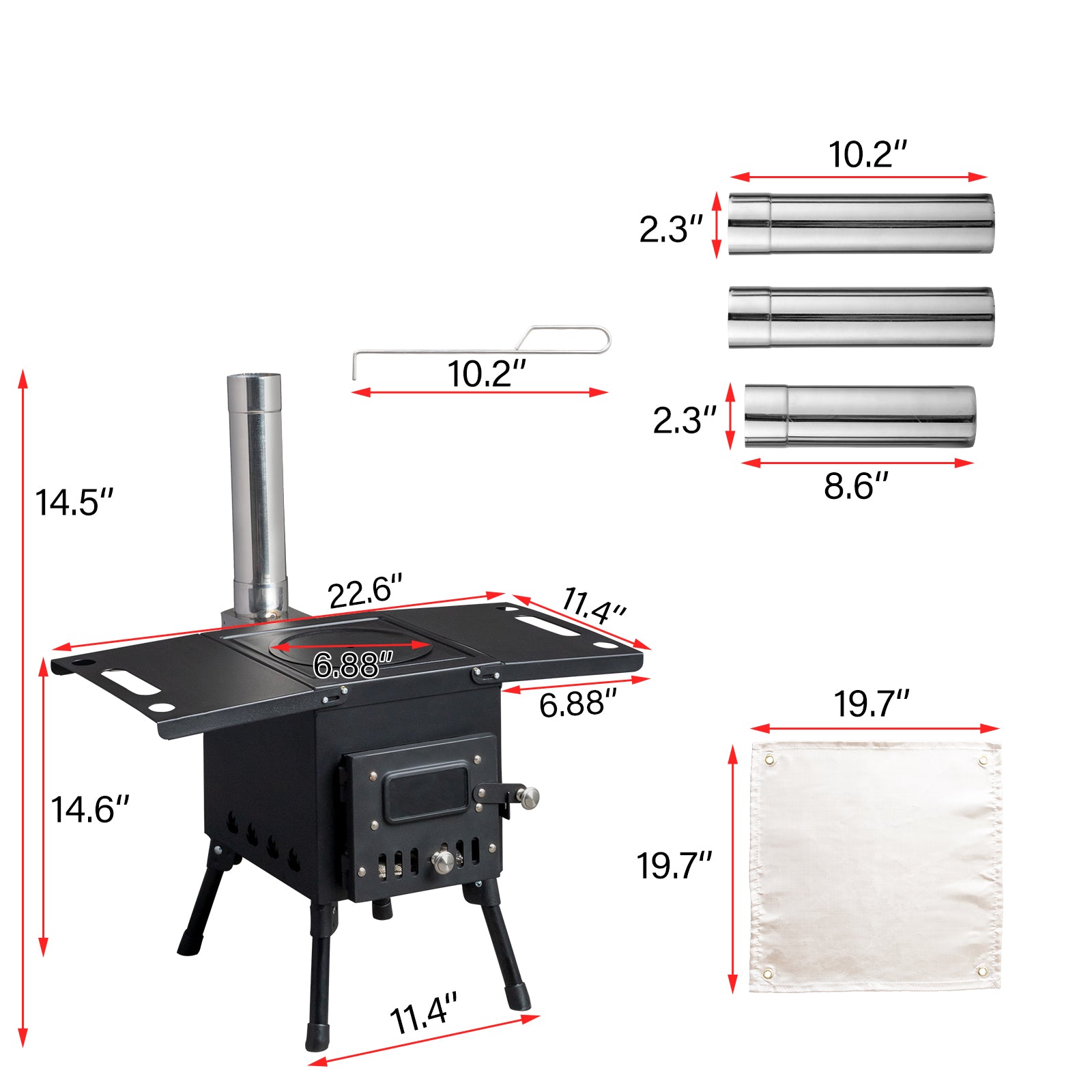 HAOYYE Portable Camping Wood Stove with Chimney Pipes, High-Temperature Resistant Carbon Steel, Foldable Design, Ideal for Outdoor Cooking and Heating, Perfect for Camping, Backpacking, and Hunting Trip