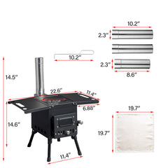 HAOYYE Portable Camping Wood Stove with Chimney Pipes, High-Temperature Resistant Carbon Steel, Foldable Design, Ideal for Outdoor Cooking and Heating, Perfect for Camping, Backpacking, and Hunting Trip