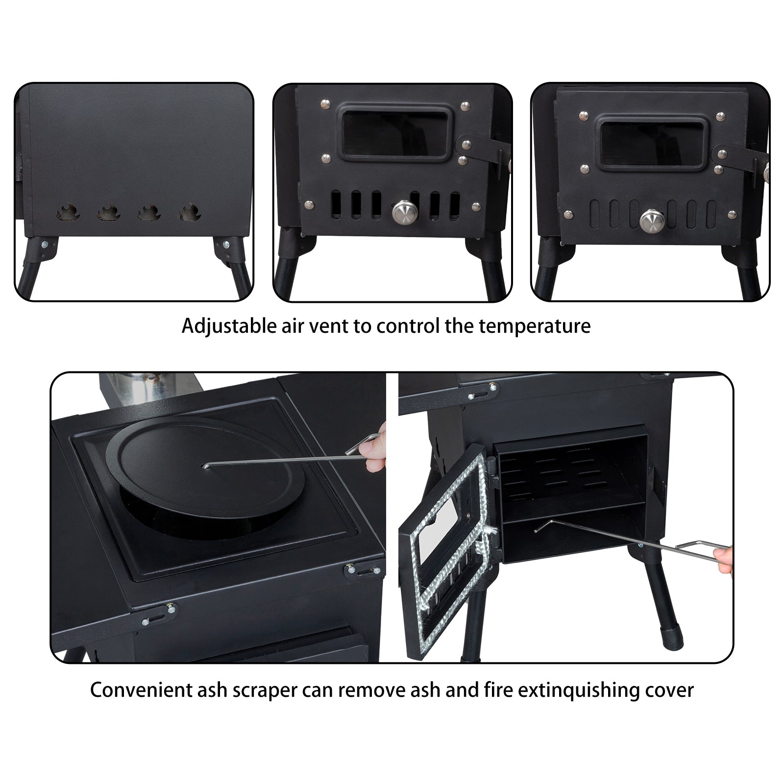 HAOYYE Portable Camping Wood Stove with Chimney Pipes, High-Temperature Resistant Carbon Steel, Foldable Design, Ideal for Outdoor Cooking and Heating, Perfect for Camping, Backpacking, and Hunting Trip