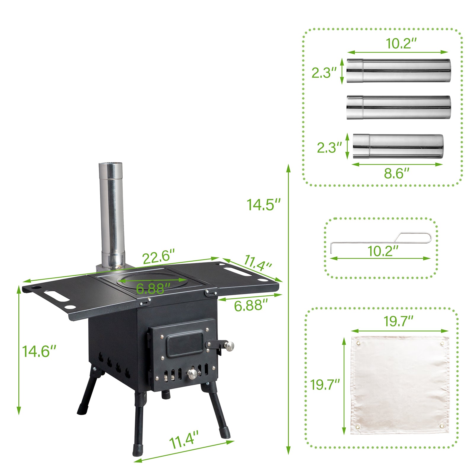 HAOYYE Portable Camping Wood Stove with Chimney Pipes, High-Temperature Resistant Carbon Steel, Foldable Design, Ideal for Outdoor Cooking and Heating, Perfect for Camping, Backpacking, and Hunting Trip