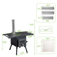 HAOYYE Portable Camping Wood Stove with Chimney Pipes, High-Temperature Resistant Carbon Steel, Foldable Design, Ideal for Outdoor Cooking and Heating, Perfect for Camping, Backpacking, and Hunting Trip