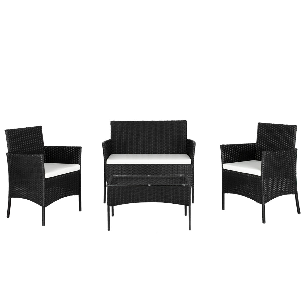 HAOYYE 2pcs Arm Chairs 1pc Loveseat and Tempered Glass Coffee Table Rattan Sofa Set, All-Weather PE Wicker Patio Conversation Furniture with Cushions for Balcony, Backyard, Deck