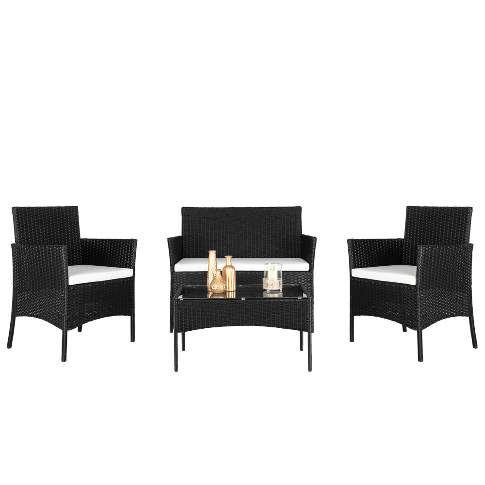 HAOYYE 2pcs Arm Chairs 1pc Loveseat and Tempered Glass Coffee Table Rattan Sofa Set, All-Weather PE Wicker Patio Conversation Furniture with Cushions for Balcony, Backyard, Deck