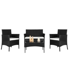 HAOYYE 2pcs Arm Chairs 1pc Loveseat and Tempered Glass Coffee Table Rattan Sofa Set, All-Weather PE Wicker Patio Conversation Furniture with Cushions for Balcony, Backyard, Deck
