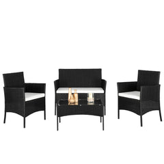 HAOYYE 2pcs Arm Chairs 1pc Loveseat and Tempered Glass Coffee Table Rattan Sofa Set, All-Weather PE Wicker Patio Conversation Furniture with Cushions for Balcony, Backyard, Deck