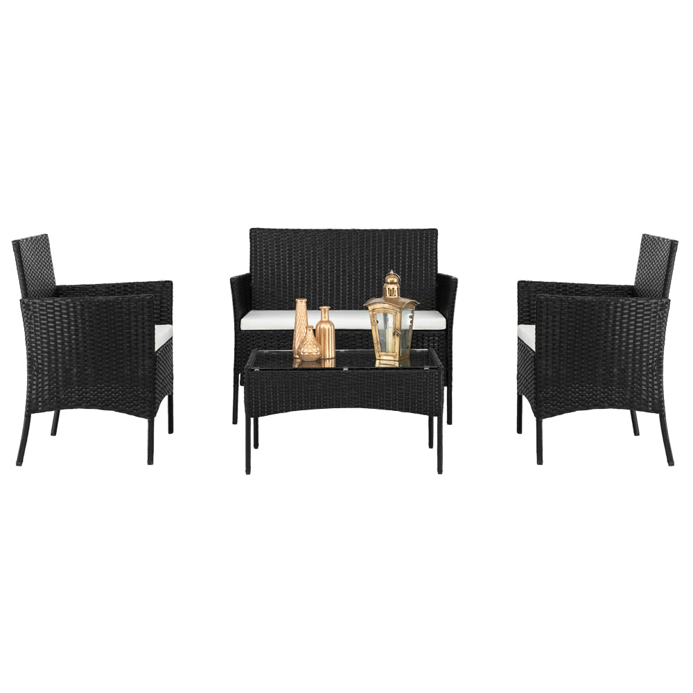 HAOYYE 2pcs Arm Chairs 1pc Loveseat and Tempered Glass Coffee Table Rattan Sofa Set, All-Weather PE Wicker Patio Conversation Furniture with Cushions for Balcony, Backyard, Deck