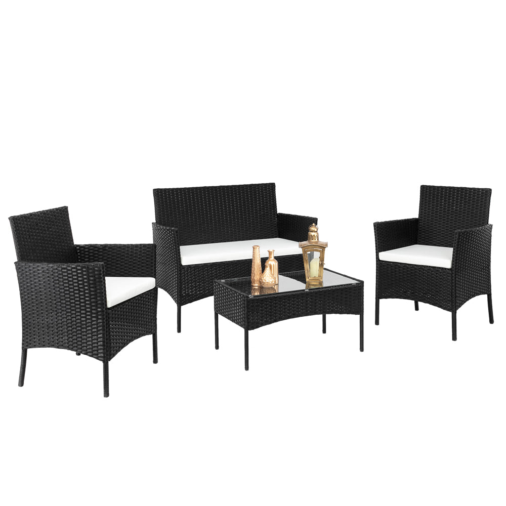 HAOYYE 2pcs Arm Chairs 1pc Loveseat and Tempered Glass Coffee Table Rattan Sofa Set, All-Weather PE Wicker Patio Conversation Furniture with Cushions for Balcony, Backyard, Deck