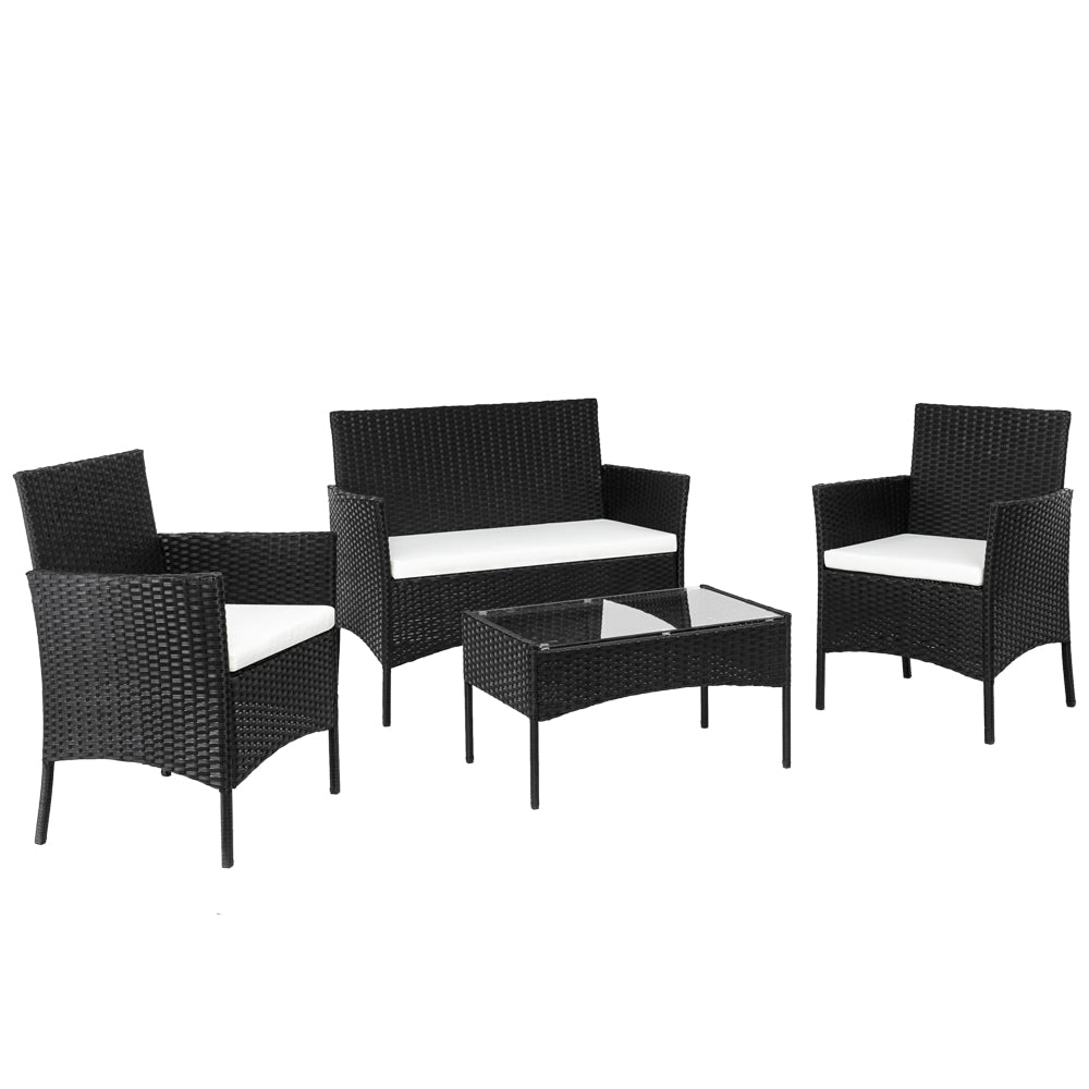 HAOYYE 2pcs Arm Chairs 1pc Loveseat and Tempered Glass Coffee Table Rattan Sofa Set, All-Weather PE Wicker Patio Conversation Furniture with Cushions for Balcony, Backyard, Deck