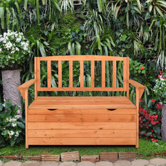 HAOYYE Outdoor Cedar Wood Yard Storage Box with Backrest and Armrest Waterproof Patio Bench Style Organizer for Garden Deck Porch Tools Cushions Easy Assembly