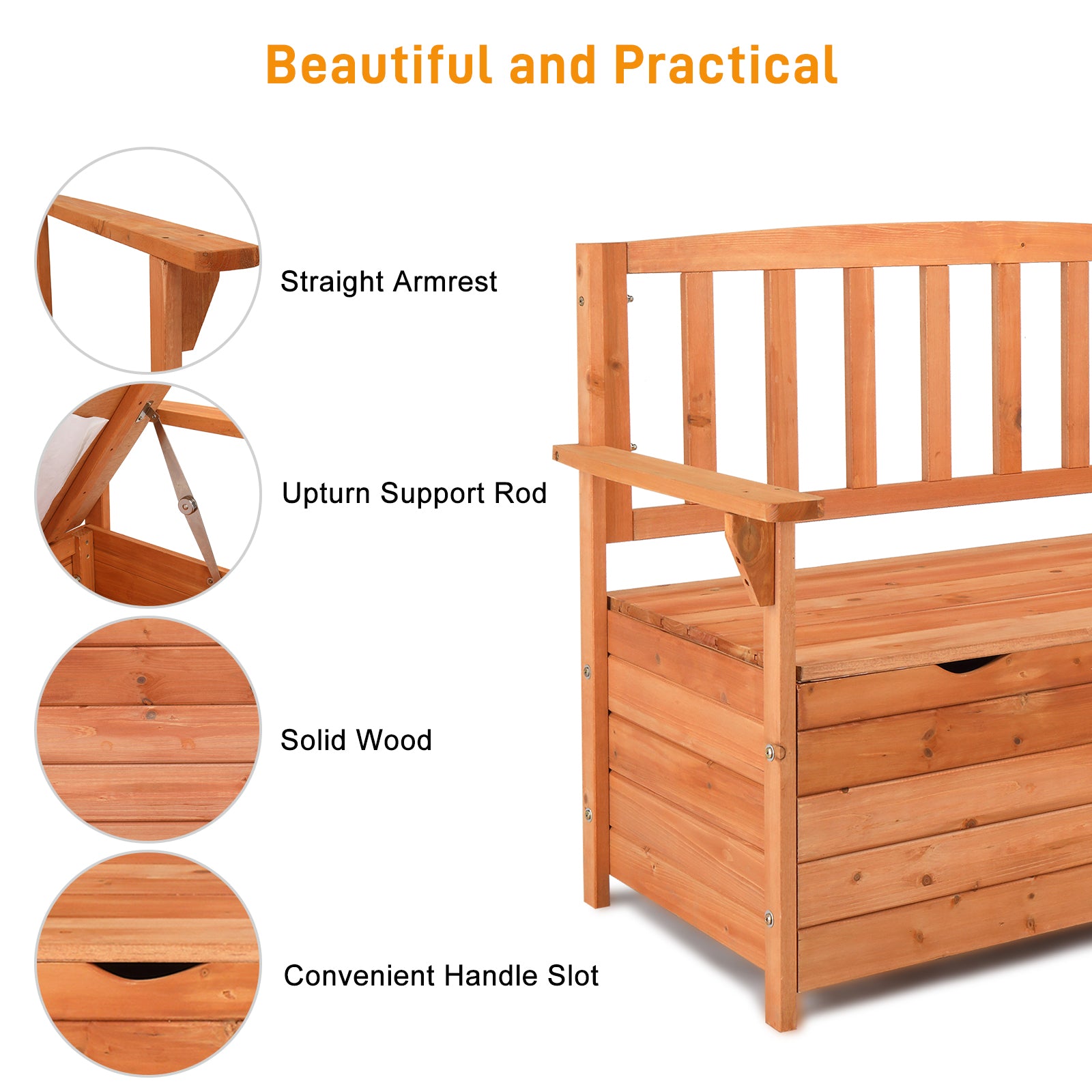 HAOYYE Outdoor Cedar Wood Yard Storage Box with Backrest and Armrest Waterproof Patio Bench Style Organizer for Garden Deck Porch Tools Cushions Easy Assembly