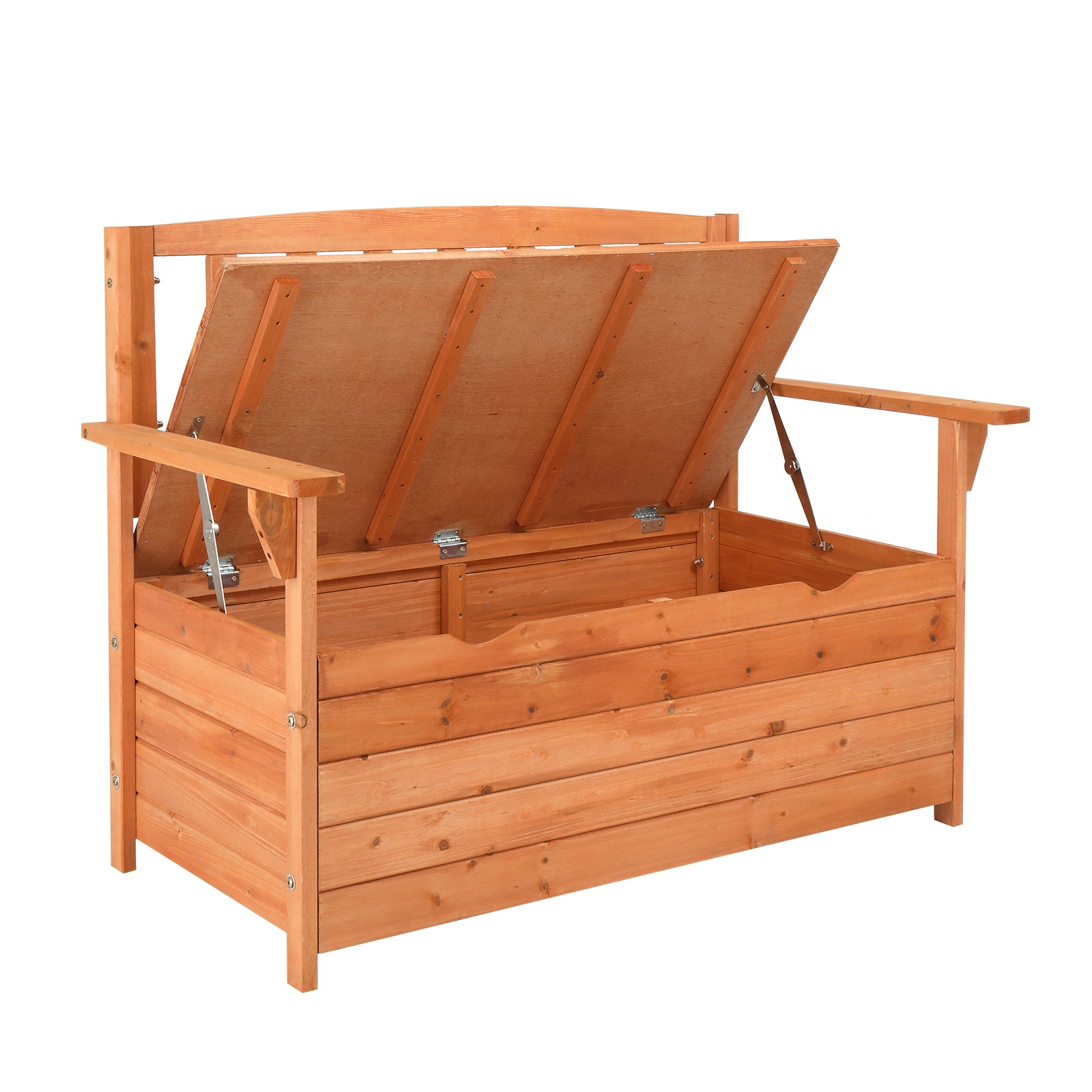 HAOYYE Outdoor Cedar Wood Yard Storage Box with Backrest and Armrest Waterproof Patio Bench Style Organizer for Garden Deck Porch Tools Cushions Easy Assembly