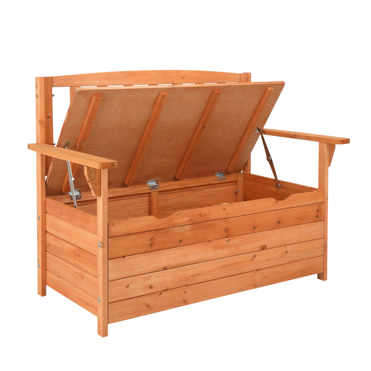 HAOYYE Outdoor Cedar Wood Yard Storage Box with Backrest and Armrest Waterproof Patio Bench Style Organizer for Garden Deck Porch Tools Cushions Easy Assembly