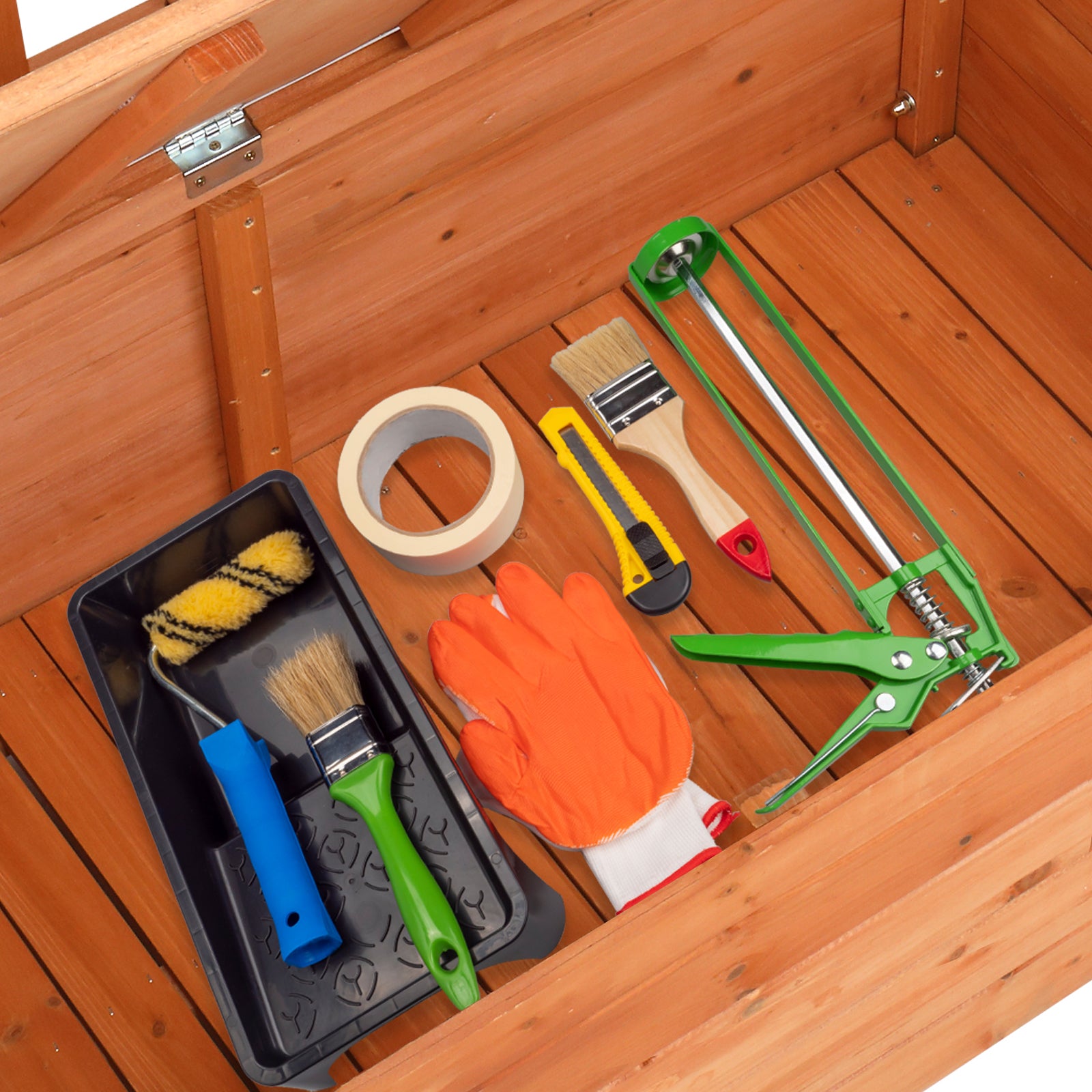 HAOYYE Outdoor Cedar Wood Yard Storage Box with Backrest and Armrest Waterproof Patio Bench Style Organizer for Garden Deck Porch Tools Cushions Easy Assembly