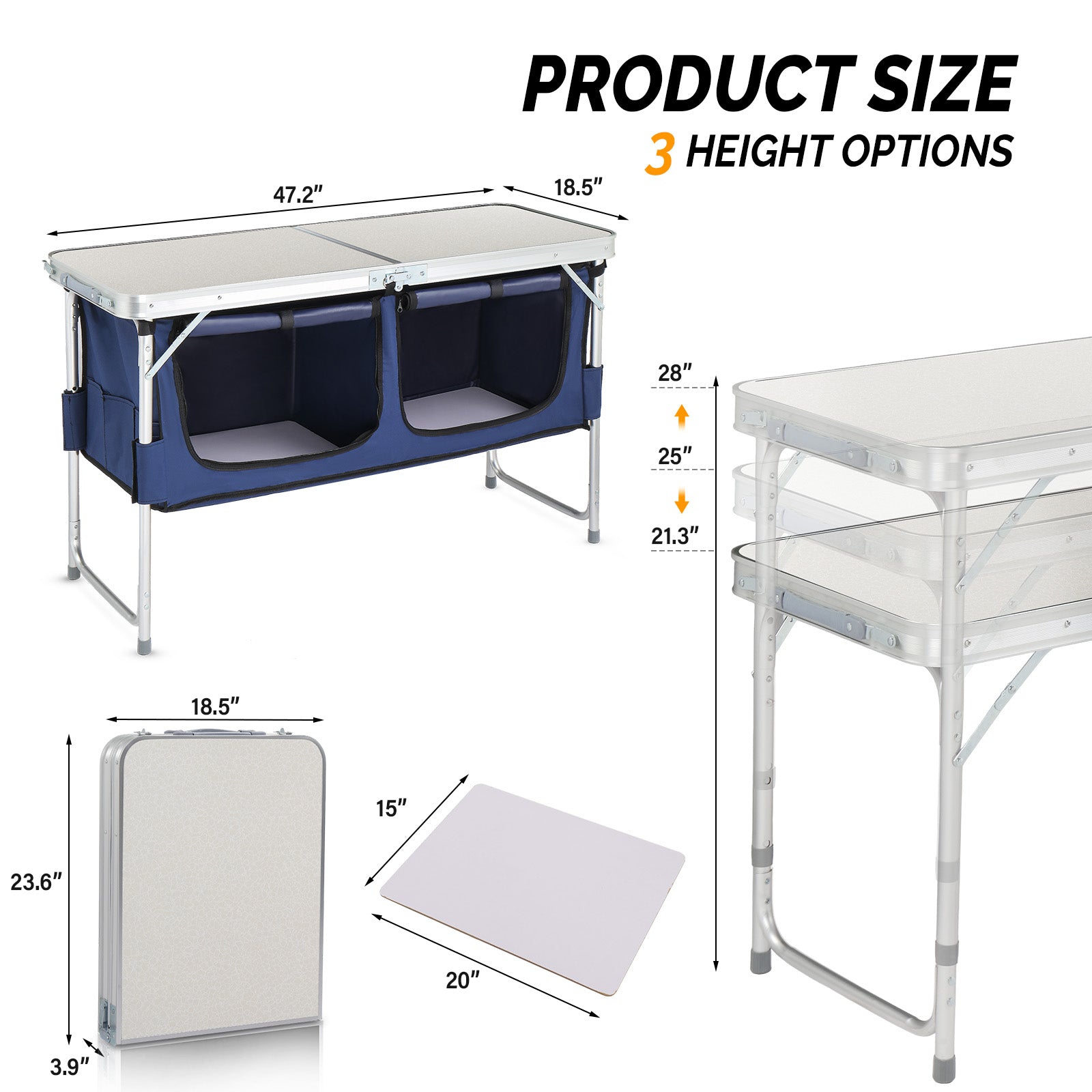 HAOYYE 4ft Folding Camping Table with Storage, Portable Aluminum Alloy Outdoor Table for Picnics, Camping, BBQs, and Family Reunions, Compact and Space-Saving with Large Storage Compartments