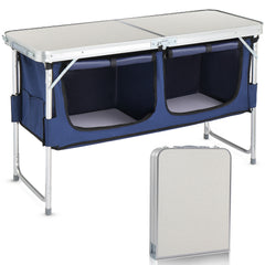 HAOYYE 4ft Folding Camping Table with Storage, Portable Aluminum Alloy Outdoor Table for Picnics, Camping, BBQs, and Family Reunions, Compact and Space-Saving with Large Storage Compartments