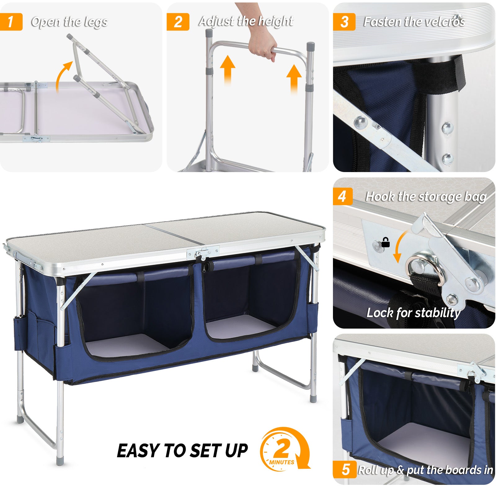 HAOYYE 4ft Folding Camping Table with Storage, Portable Aluminum Alloy Outdoor Table for Picnics, Camping, BBQs, and Family Reunions, Compact and Space-Saving with Large Storage Compartments