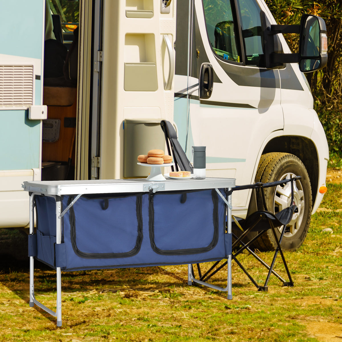 HAOYYE 4ft Folding Camping Table with Storage, Portable Aluminum Alloy Outdoor Table for Picnics, Camping, BBQs, and Family Reunions, Compact and Space-Saving with Large Storage Compartments