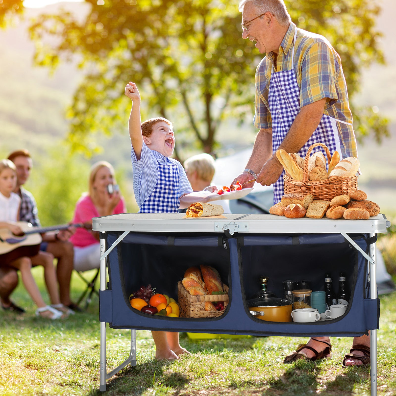 HAOYYE 4ft Folding Camping Table with Storage, Portable Aluminum Alloy Outdoor Table for Picnics, Camping, BBQs, and Family Reunions, Compact and Space-Saving with Large Storage Compartments