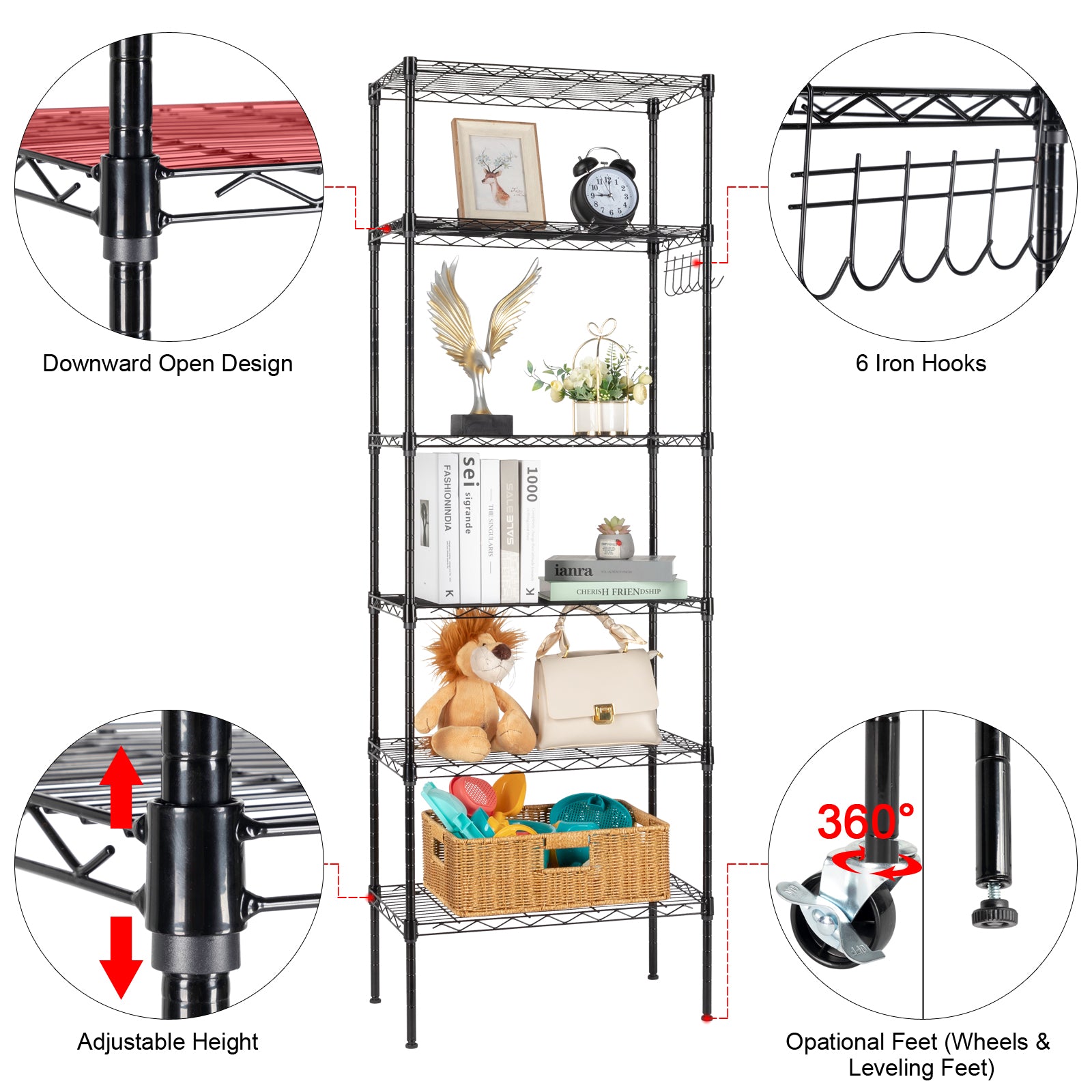 HAOYYE Carbon Steel Storage Rack With Replaceable Assembly And Wheels, Black Sturdy Durable Design, Multifunctional Space-Saving Storage Solution, Modern Home Organizer For Garage And Workshop, Practical Tool Rack With Adjustable Shelves And Easy Mobility