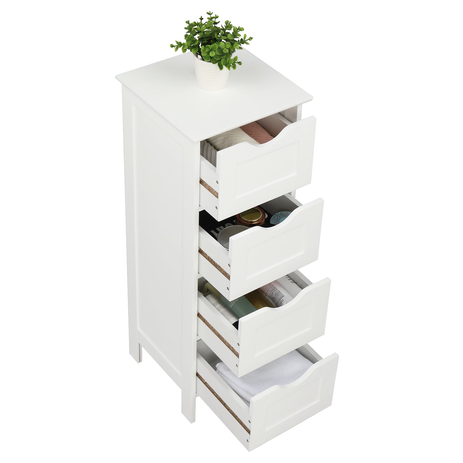 HAOYYE 4 Drawer Storage Cabinet White Durable Design Sturdy Multifunctional Modern Organizer Space-Saving Storage Solution for Living Room and Bedroom