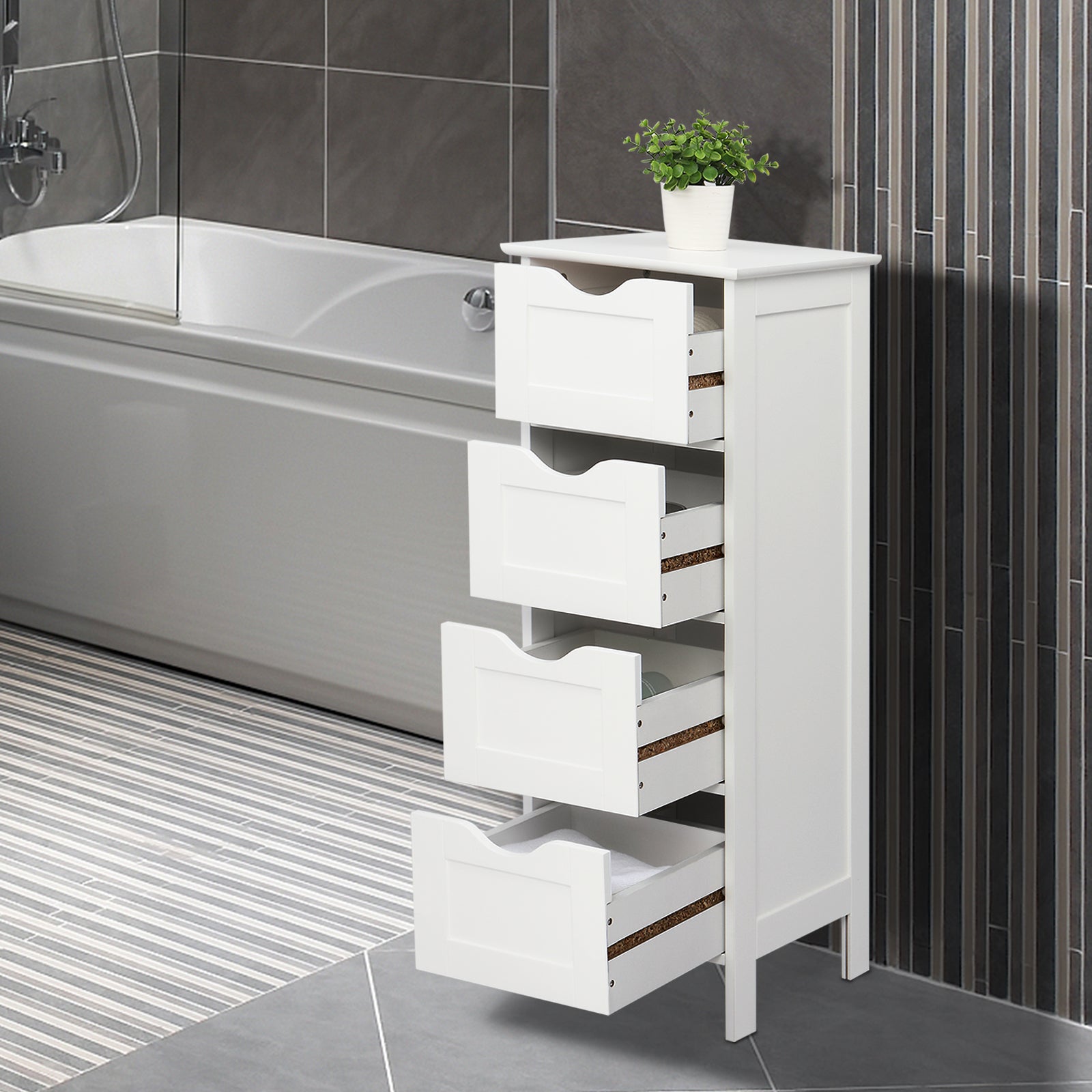 HAOYYE 4 Drawer Storage Cabinet White Durable Design Sturdy Multifunctional Modern Organizer Space-Saving Storage Solution for Living Room and Bedroom