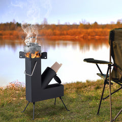 HAOYYE Camping Rocket Stove, Portable Outdoor Wood-Fueled Stove for Hiking, Hunting, and Outdoor Cooking, Durable Steel Construction with Adjustable Legs, High Fuel Efficiency for Efficient Cooking and Easy Transport