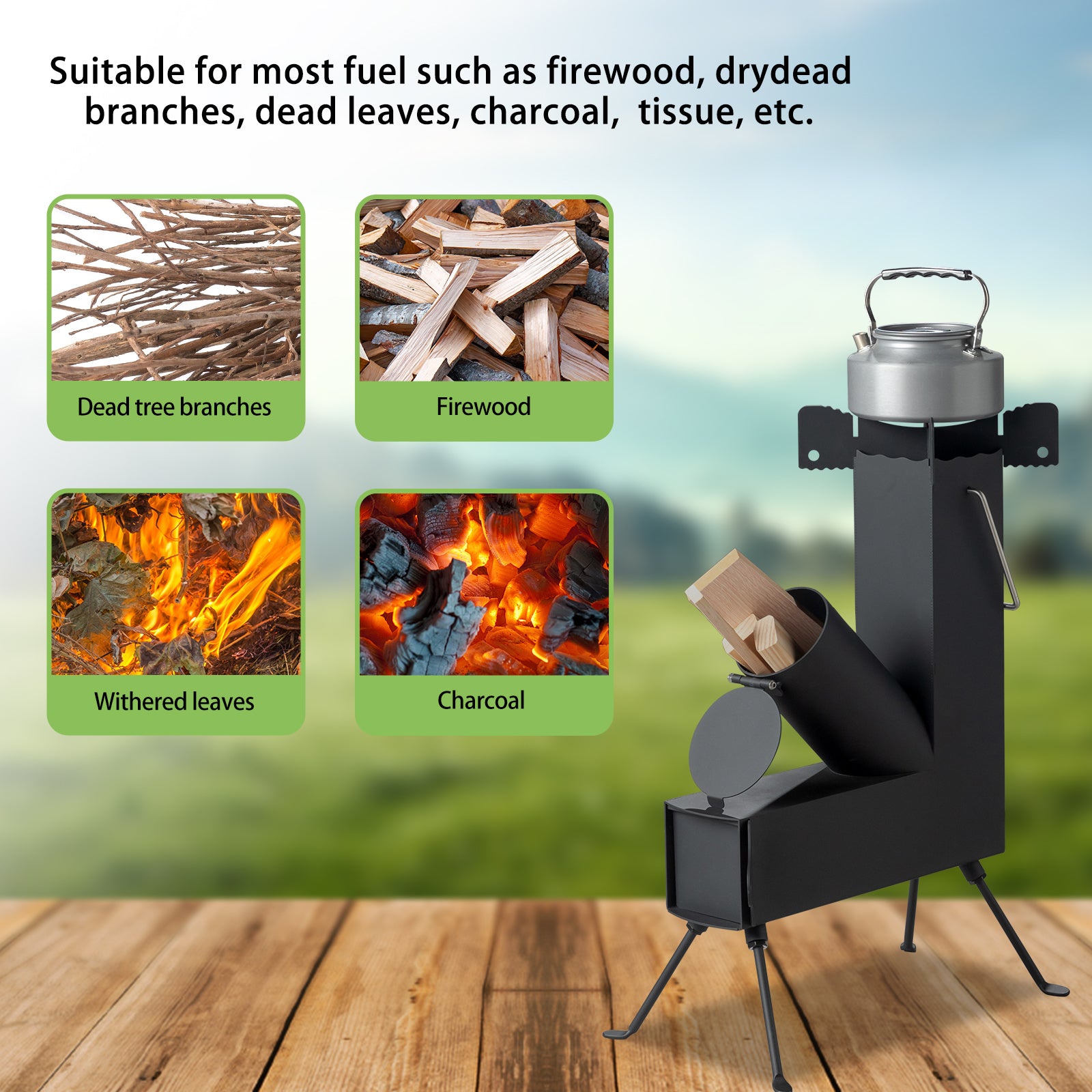 HAOYYE Camping Rocket Stove, Portable Outdoor Wood-Fueled Stove for Hiking, Hunting, and Outdoor Cooking, Durable Steel Construction with Adjustable Legs, High Fuel Efficiency for Efficient Cooking and Easy Transport