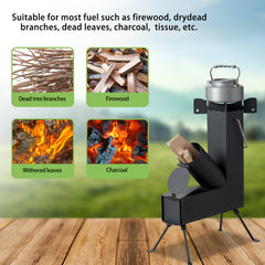 HAOYYE Camping Rocket Stove, Portable Outdoor Wood-Fueled Stove for Hiking, Hunting, and Outdoor Cooking, Durable Steel Construction with Adjustable Legs, High Fuel Efficiency for Efficient Cooking and Easy Transport