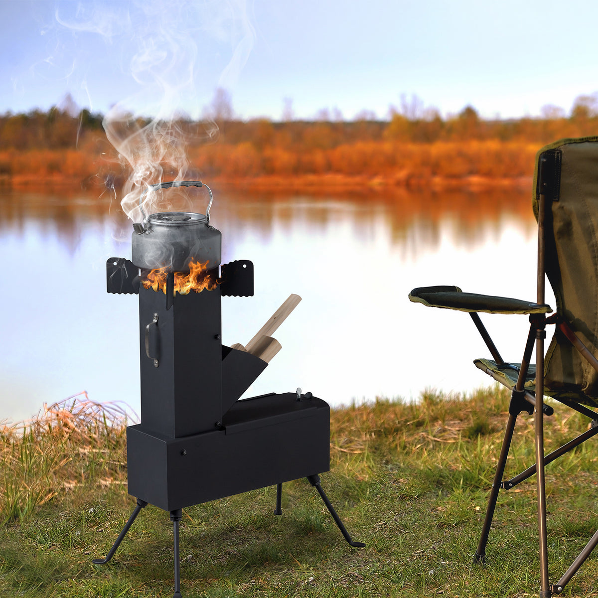 HAOYYE Portable Camping Rocket Stove, Outdoor Wood-Fueled Stove with High Fuel Efficiency, Detachable Folding Design, Ideal for Outdoor Cooking, Hiking, Hunting, and Picnics, Compact and Lightweight