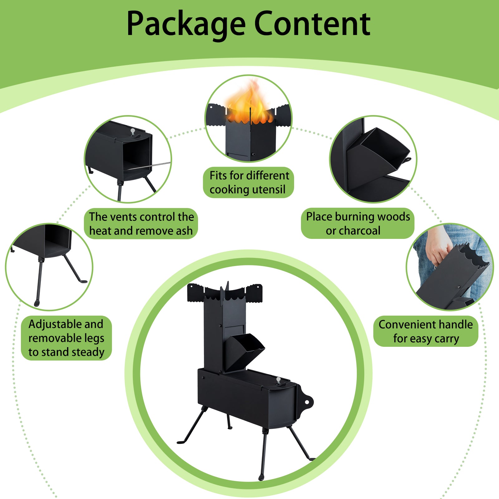 HAOYYE Portable Camping Rocket Stove, Outdoor Wood-Fueled Stove with High Fuel Efficiency, Detachable Folding Design, Ideal for Outdoor Cooking, Hiking, Hunting, and Picnics, Compact and Lightweight
