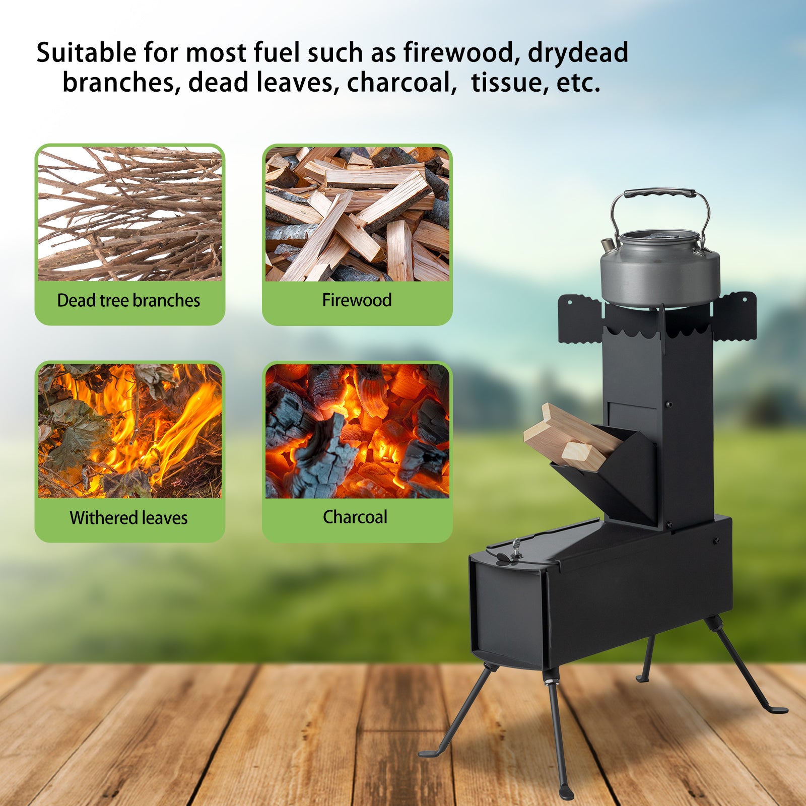 HAOYYE Portable Camping Rocket Stove, Outdoor Wood-Fueled Stove with High Fuel Efficiency, Detachable Folding Design, Ideal for Outdoor Cooking, Hiking, Hunting, and Picnics, Compact and Lightweight