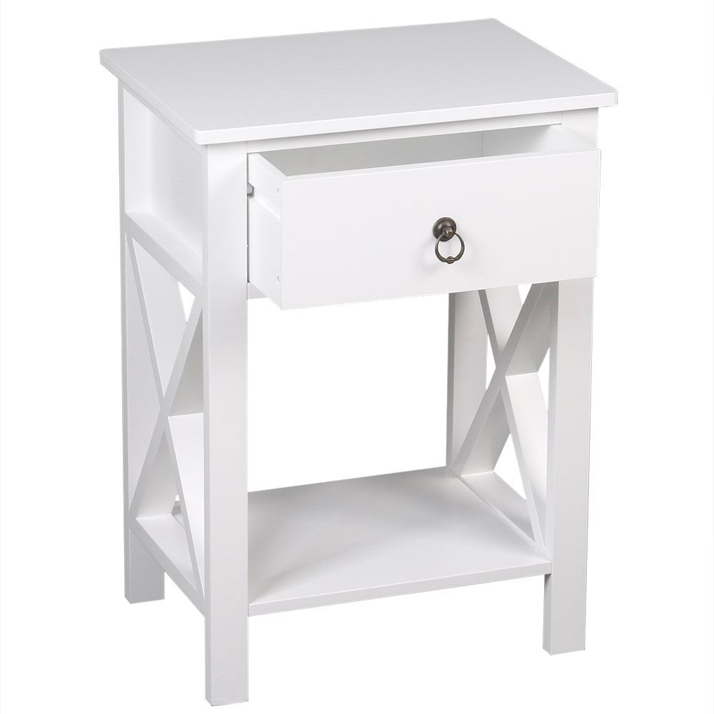 HAOYYE Nightstand Modern End Table Side Table With 1 Drawer and Storage Shelf White Durable Design Stylish Multifunctional Home Organizer Space-Saving Storage Solution for Bedroom and Living Room