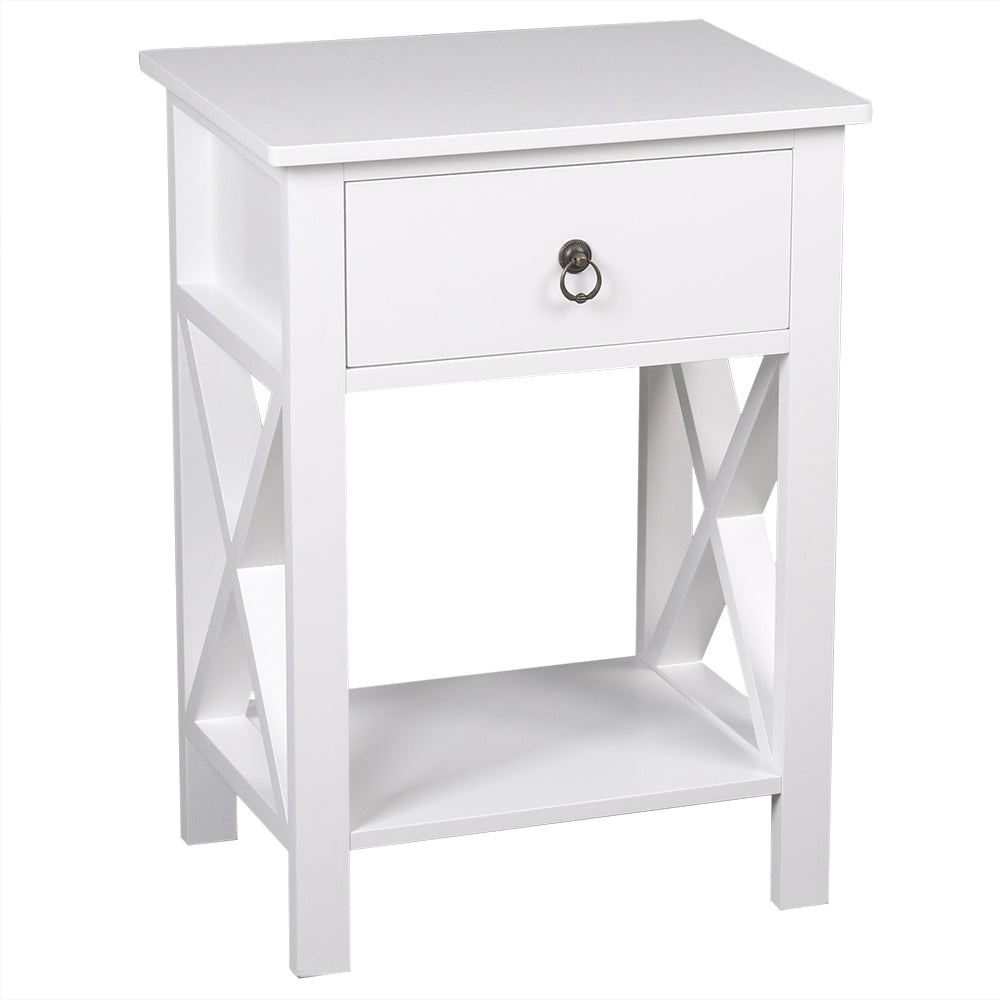 HAOYYE Nightstand Modern End Table Side Table With 1 Drawer and Storage Shelf White Durable Design Stylish Multifunctional Home Organizer Space-Saving Storage Solution for Bedroom and Living Room