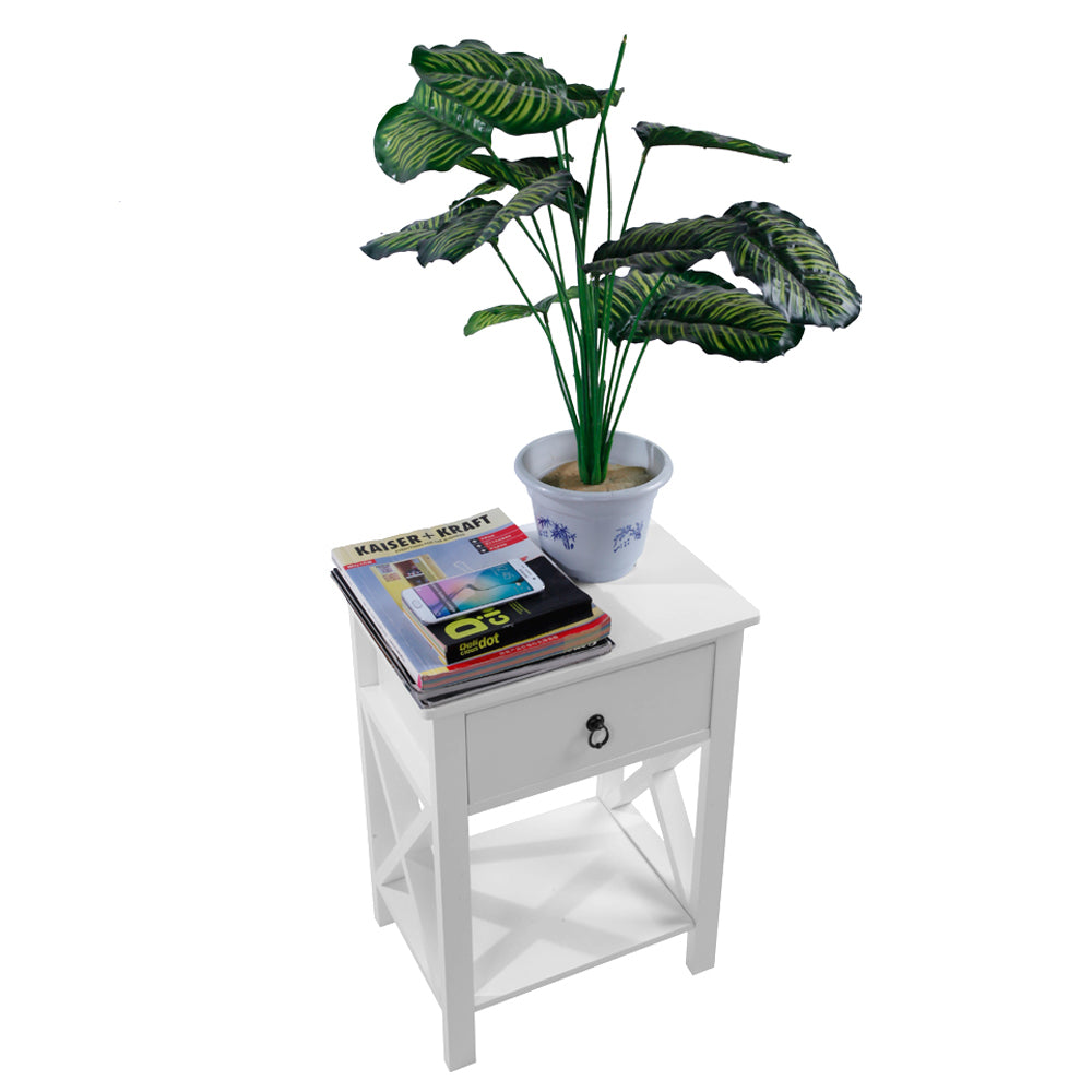HAOYYE Nightstand Modern End Table Side Table With 1 Drawer and Storage Shelf White Durable Design Stylish Multifunctional Home Organizer Space-Saving Storage Solution for Bedroom and Living Room