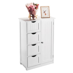 HAOYYE Single Door Bathroom Storage Cabinet with 4 Drawers, White, Sturdy Design, Durable, Multifunctional Modern Home Organizer, Practical, Stylish Space-Saving Solution for Living Room, Bathroom, Kitchen