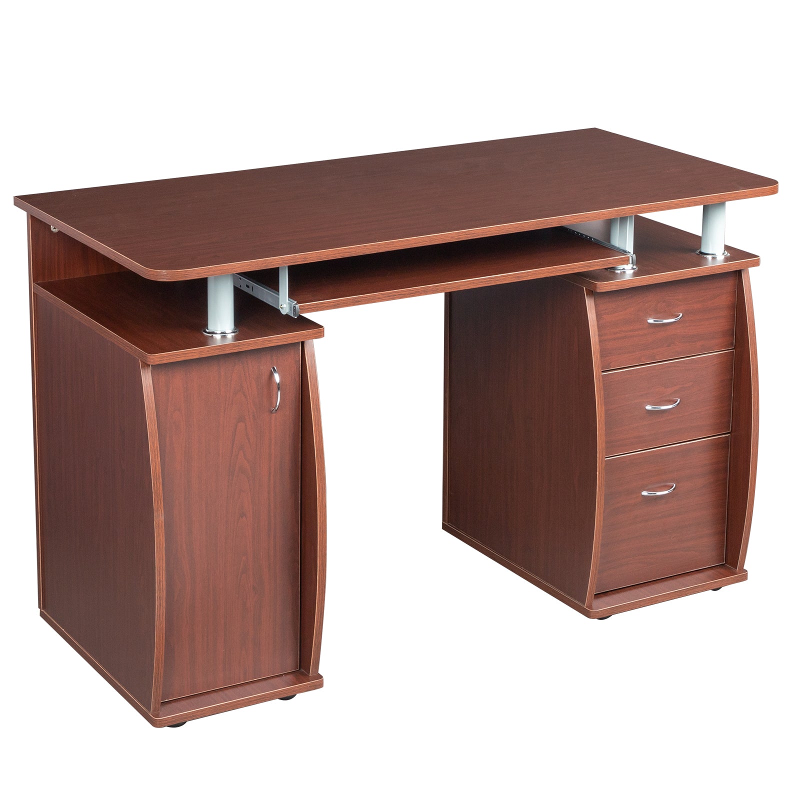 HAOYYE Portable Computer Desk with 1 Door and 3 Drawers, 15mm MDF, Coffee Color, Sturdy and Spacious Workstation