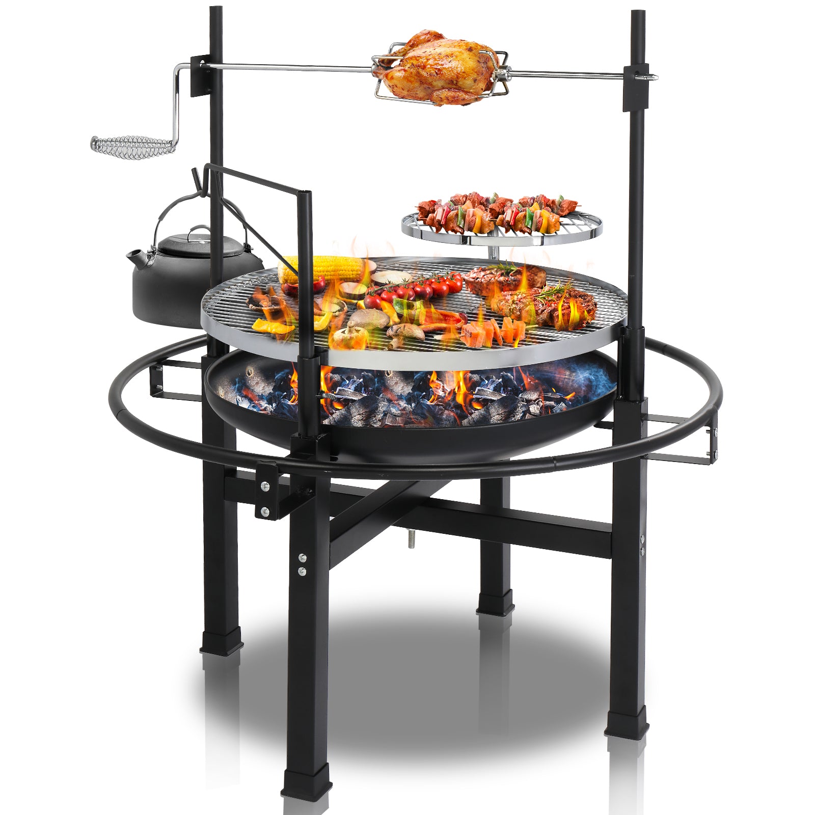 HAOYYE Outdoor Round Iron Charcoal Grill Portable BBQ Cooker with Adjustable Airflow and Handle for Camping Backyard Picnic Travel Easy Assembly