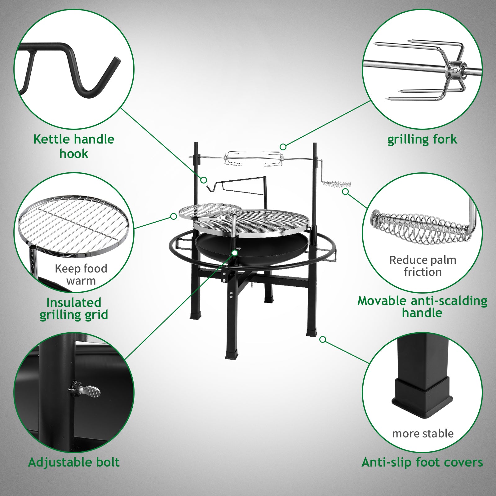 HAOYYE Outdoor Round Iron Charcoal Grill Portable BBQ Cooker with Adjustable Airflow and Handle for Camping Backyard Picnic Travel Easy Assembly