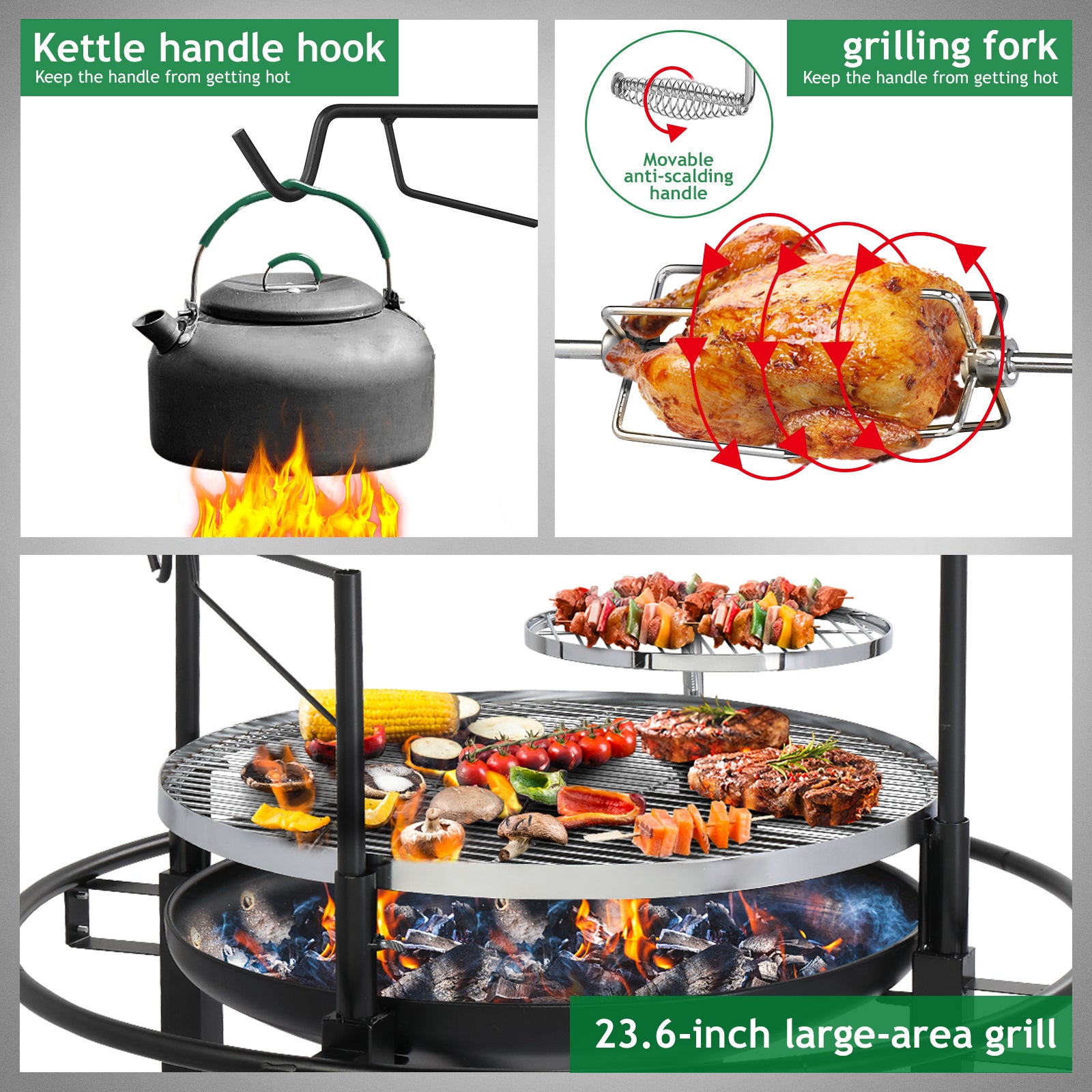 HAOYYE Outdoor Round Iron Charcoal Grill Portable BBQ Cooker with Adjustable Airflow and Handle for Camping Backyard Picnic Travel Easy Assembly