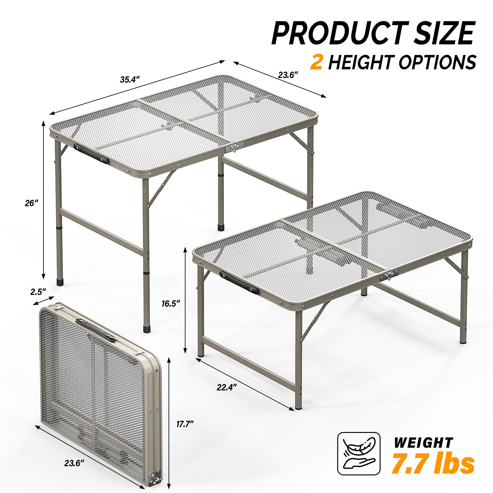 HAOYYE  Portable Adjustable Height Picnic Table, Aluminum Alloy Folding Table for Outdoor Use, Ideal for Family Reunions, Camping, BBQs, and Picnics, Lightweight and Durable, Easy to Store and Transport