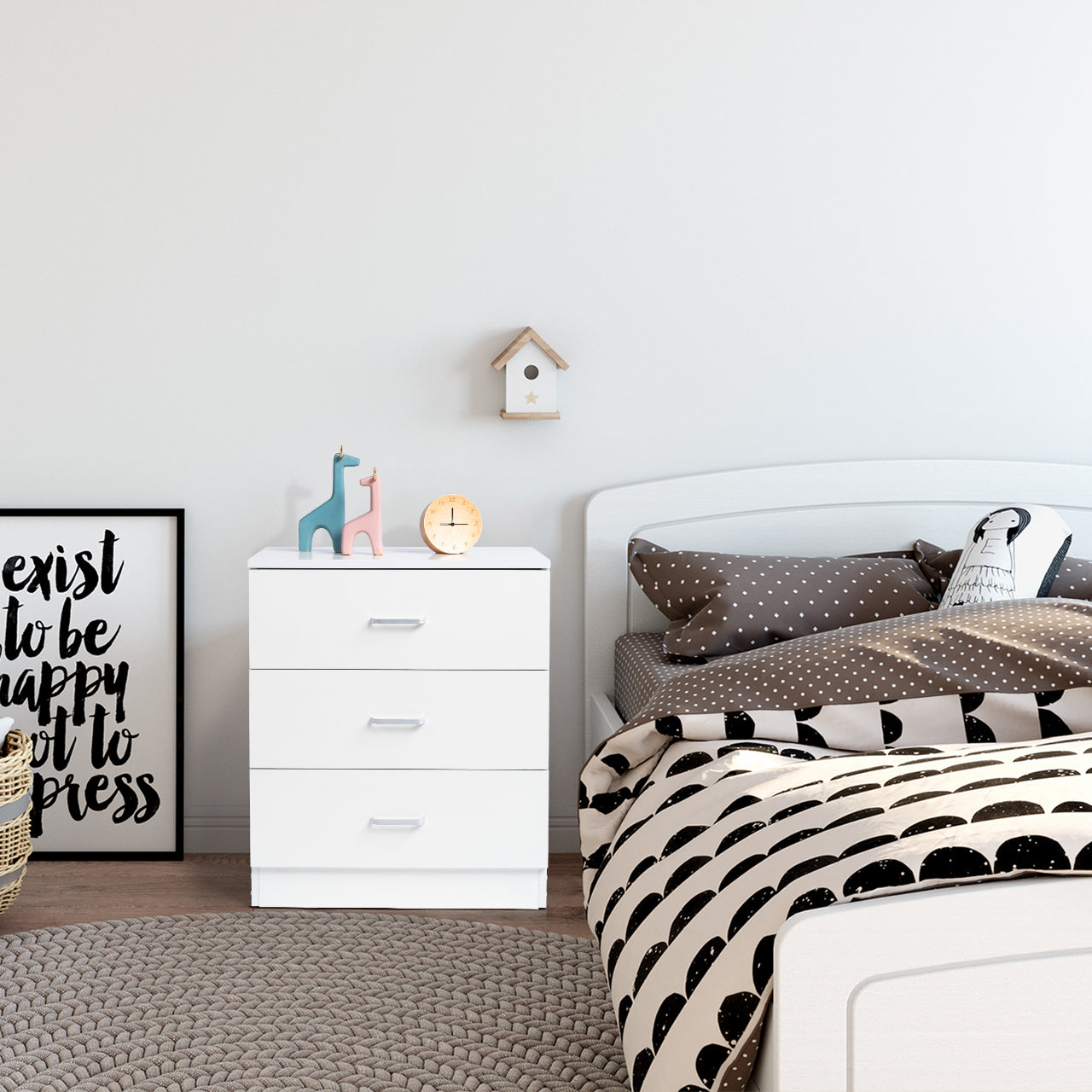 HAOYYE Modern Simple 3-Drawer Dresser, White Chest of Drawers for Family Room, Bedroom, Living Room, Sturdy Durable Multifunctional Storage Organizer, Universal Contemporary Design, Space-Saving Home Solution, Elegant and Versatile Furniture Piece