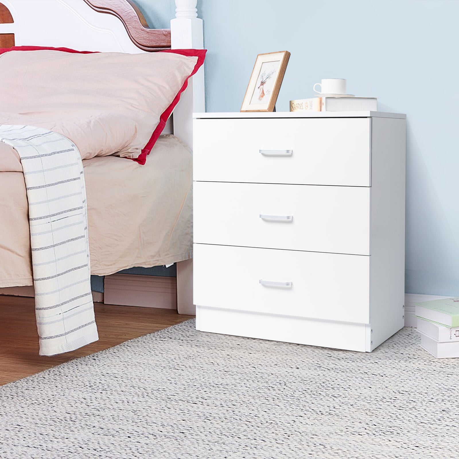 HAOYYE Modern Simple 3-Drawer Dresser, White Chest of Drawers for Family Room, Bedroom, Living Room, Sturdy Durable Multifunctional Storage Organizer, Universal Contemporary Design, Space-Saving Home Solution, Elegant and Versatile Furniture Piece