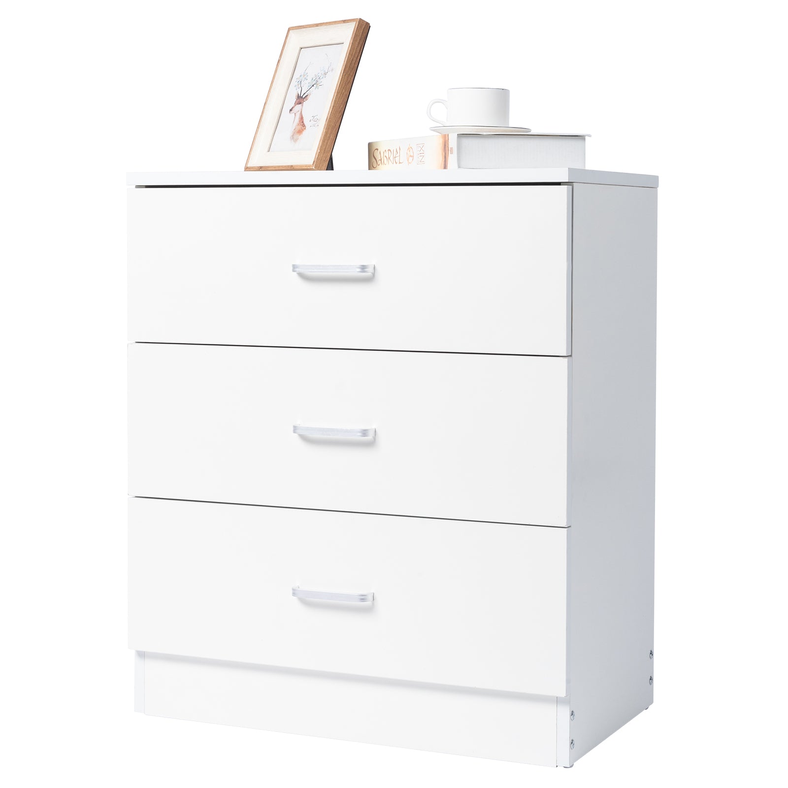 HAOYYE Modern Simple 3-Drawer Dresser, White Chest of Drawers for Family Room, Bedroom, Living Room, Sturdy Durable Multifunctional Storage Organizer, Universal Contemporary Design, Space-Saving Home Solution, Elegant and Versatile Furniture Piece