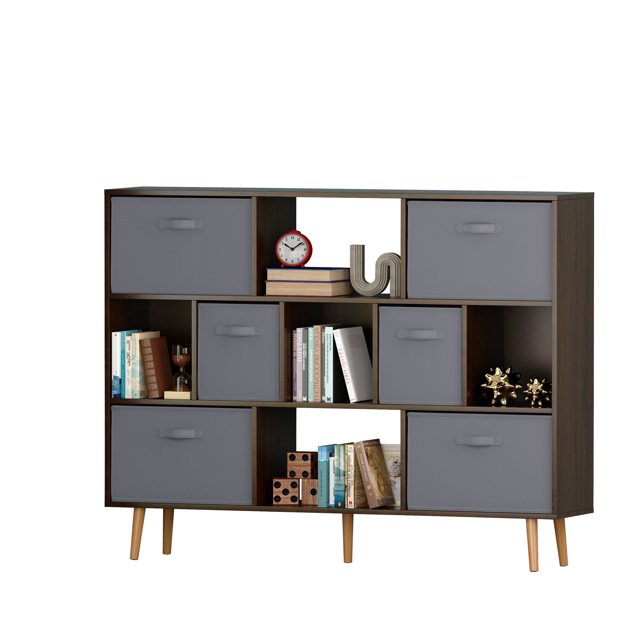 HAOYYE Brown Bookshelf Modern Freestanding Bookcase with Open Storage Shelves Rustic Wood Display Rack for Living Room Bedroom Home Office Space-Saving Organizer Stylish Storage Furniture