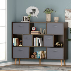 HAOYYE Brown Bookshelf Modern Freestanding Bookcase with Open Storage Shelves Rustic Wood Display Rack for Living Room Bedroom Home Office Space-Saving Organizer Stylish Storage Furniture