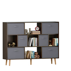 HAOYYE Brown Bookshelf Modern Freestanding Bookcase with Open Storage Shelves Rustic Wood Display Rack for Living Room Bedroom Home Office Space-Saving Organizer Stylish Storage Furniture