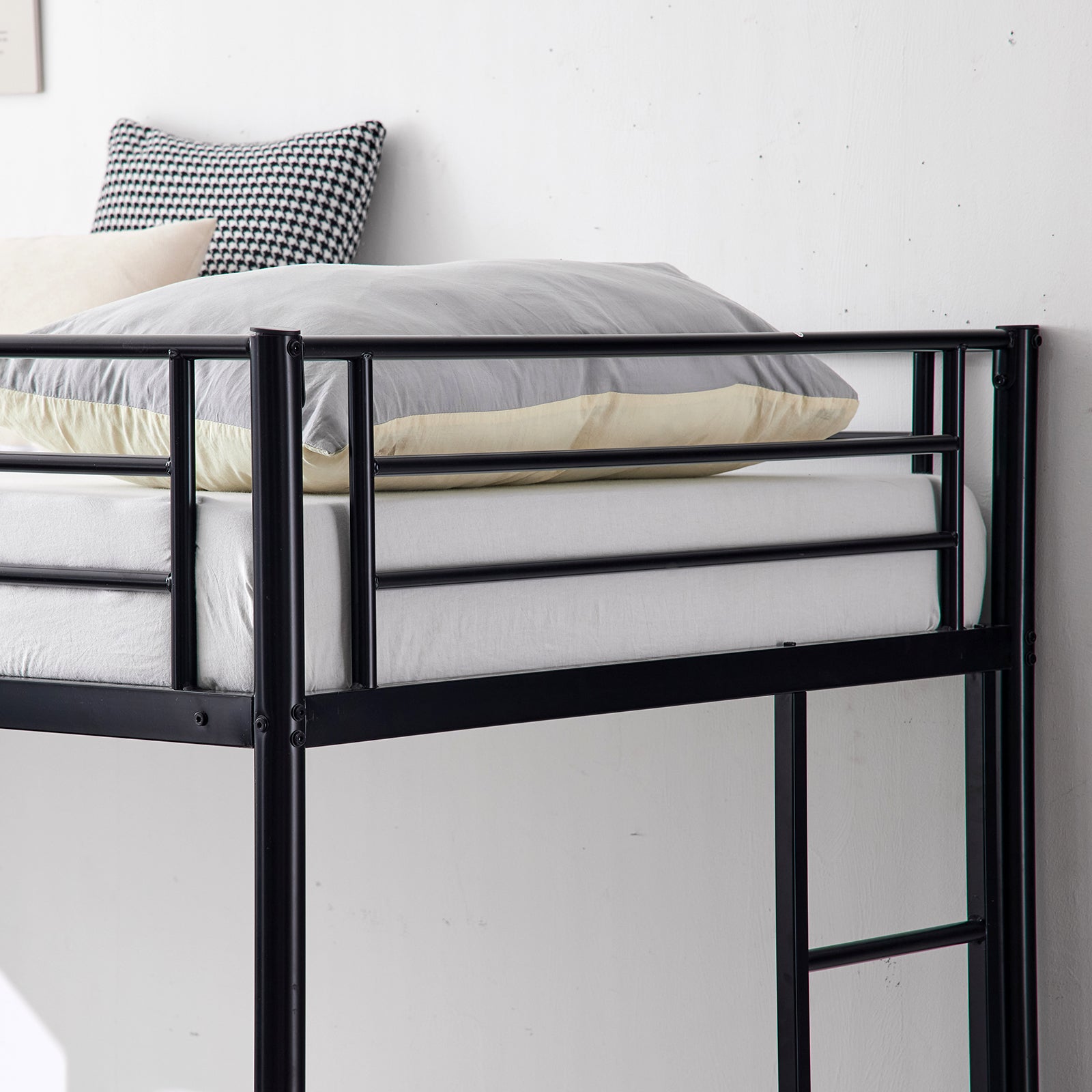 HAOYYE Twin Over Twin Bunk Bed with Trundle, Triple Bunk Bed for Kids, Teens, and Adults, Sturdy Metal Frame with Safety Guardrails and Two Side Ladders, Space-Saving Design for Bedroom, Dorm, or Guest Room, No Box Spring Needed, Modern Black